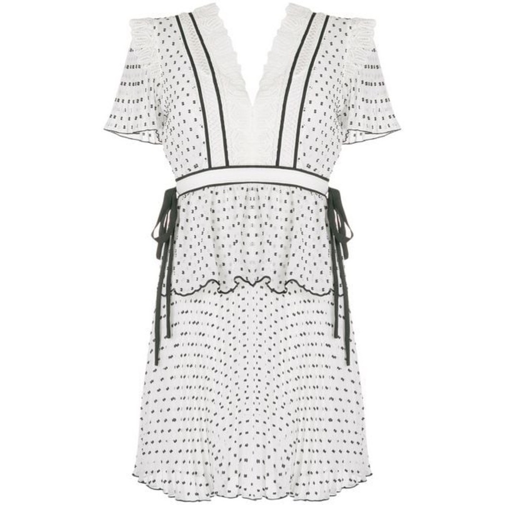 Self-Portrait V-neck Dotted Frilled Short Dress